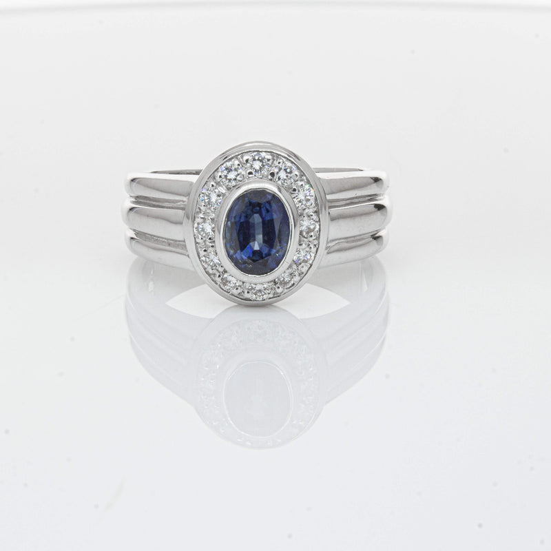 Deja Vu 9ct White Gold 1.00ct Sapphire & Diamond Ring-Ring-Walker & Hall