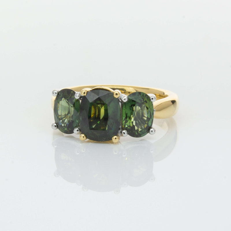 18ct Yellow Gold Green Sapphire Three-Stone Ring-Ring-Walker & Hall