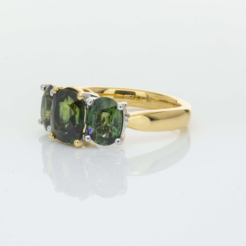 18ct Yellow Gold Green Sapphire Three-Stone Ring-Ring-Walker & Hall