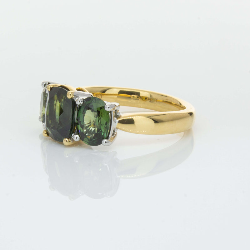 18ct Yellow Gold Green Sapphire Three-Stone Ring-Ring-Walker & Hall