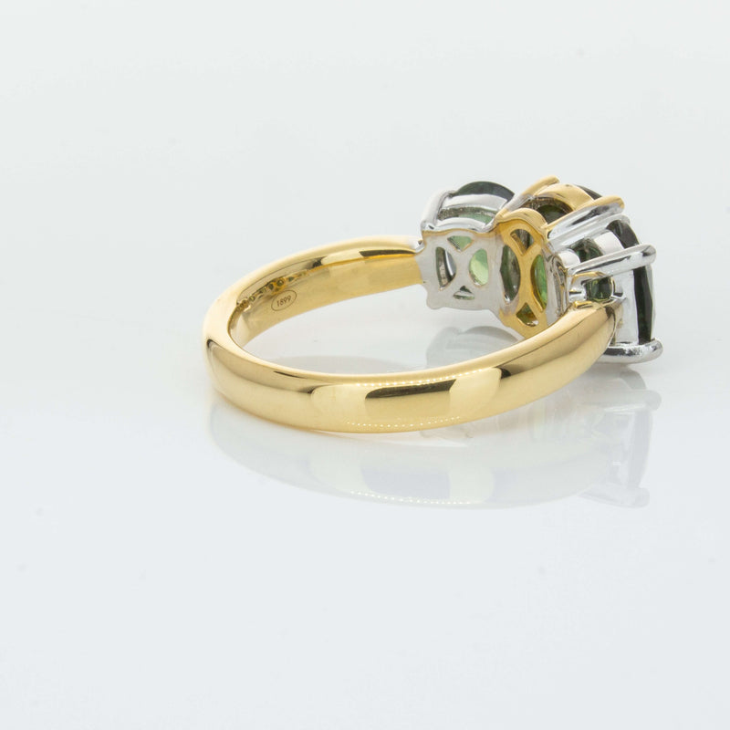 18ct Yellow Gold Green Sapphire Three-Stone Ring-Ring-Walker & Hall
