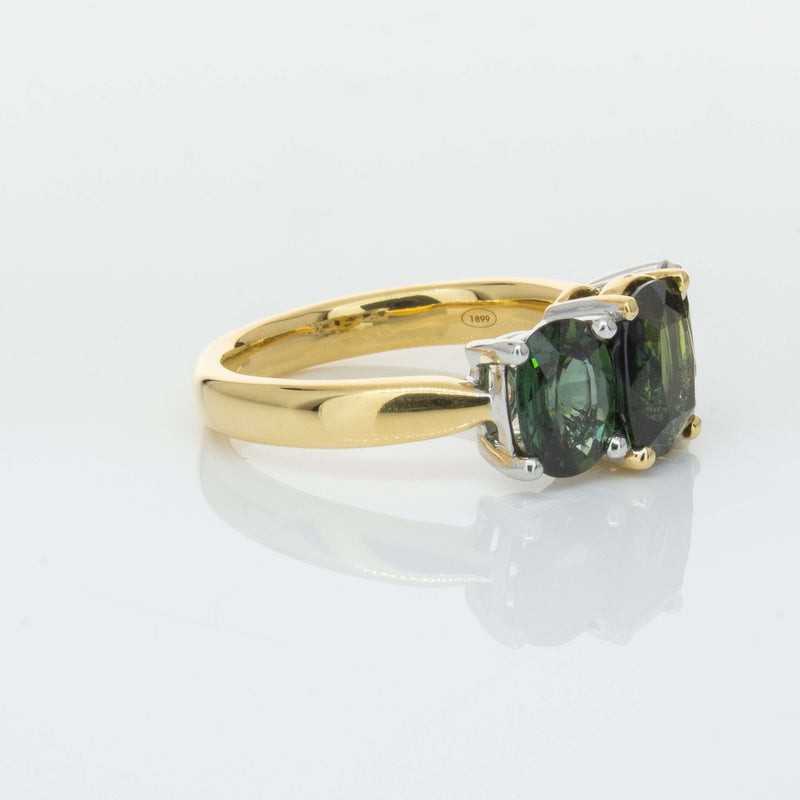 18ct Yellow Gold Green Sapphire Three-Stone Ring-Ring-Walker & Hall