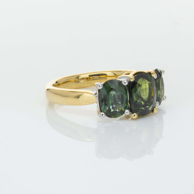 18ct Yellow Gold Green Sapphire Three-Stone Ring-Ring-Walker & Hall