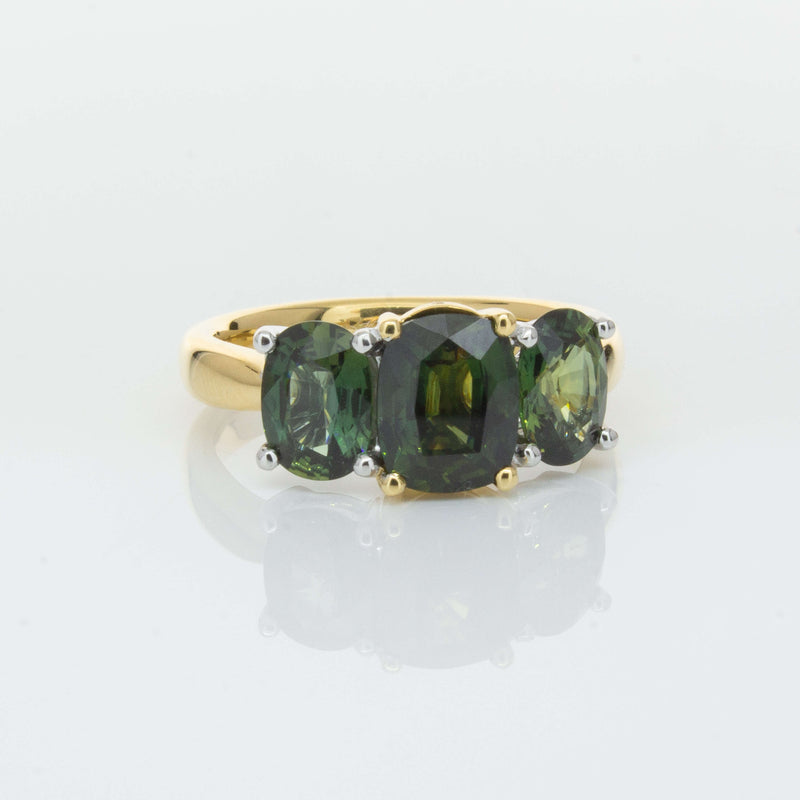 18ct Yellow Gold Green Sapphire Three-Stone Ring-Ring-Walker & Hall