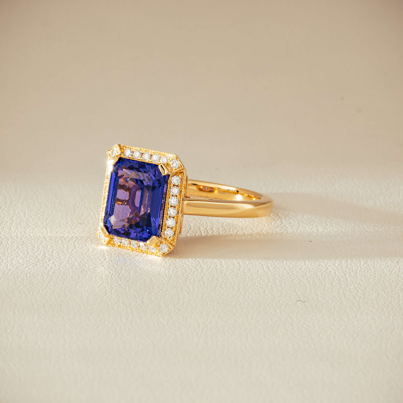 18ct Yellow Gold 3.75ct Tanzanite & Diamond Empire Ring - Ring - Walker & Hall