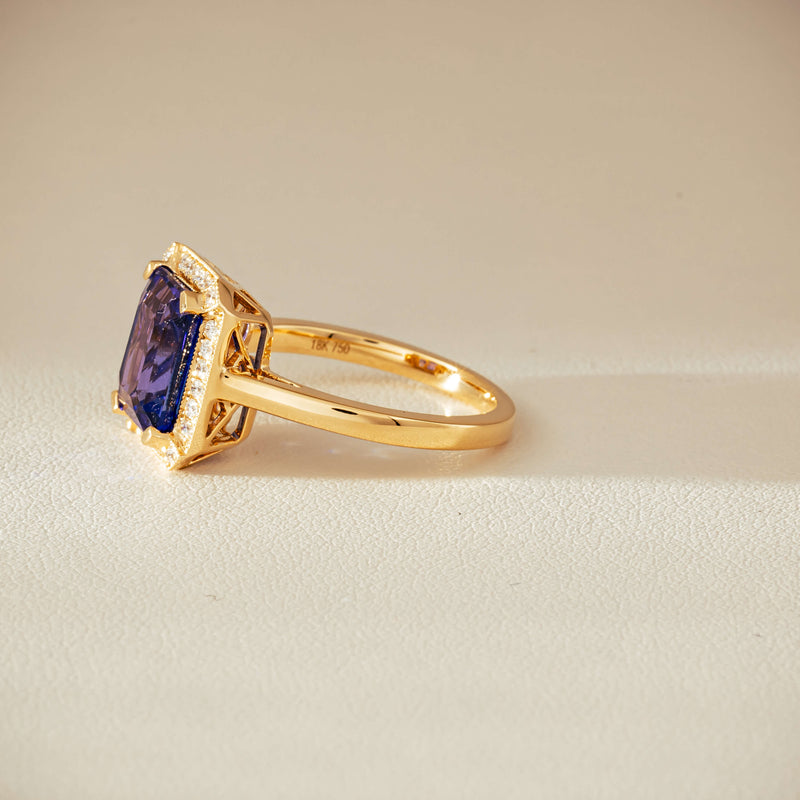 18ct Yellow Gold 3.75ct Tanzanite & Diamond Empire Ring - Ring - Walker & Hall