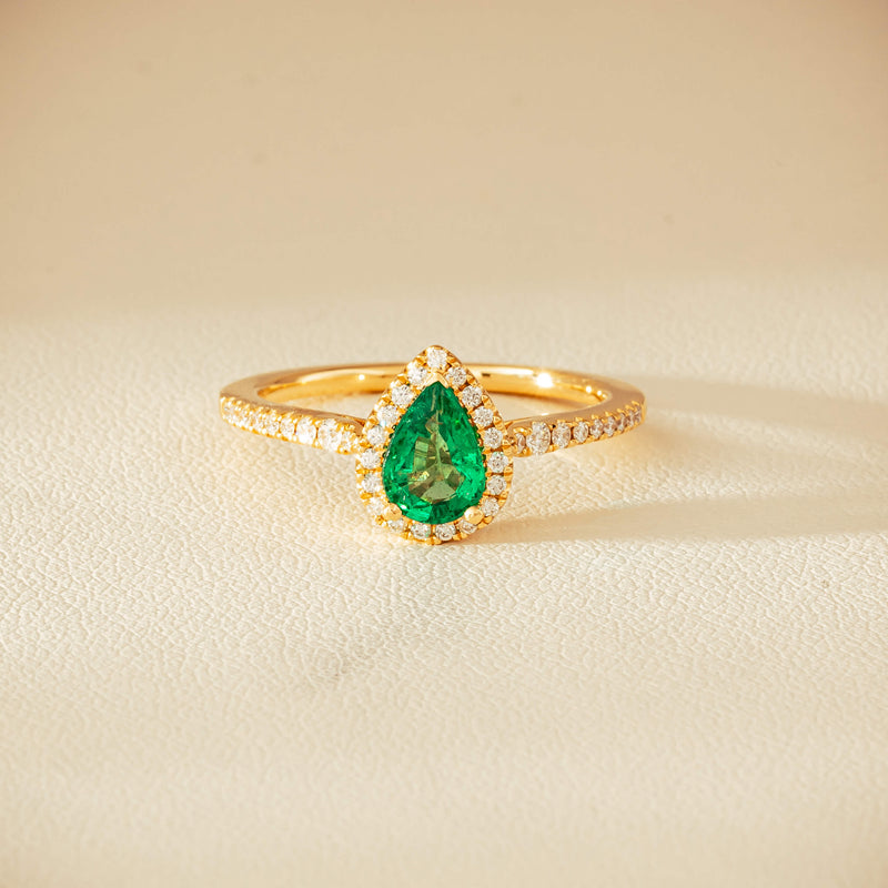 18ct Yellow Gold .64ct Pear Emerald & Diamond Mini Sierra Ring - Ring - Walker & Hall