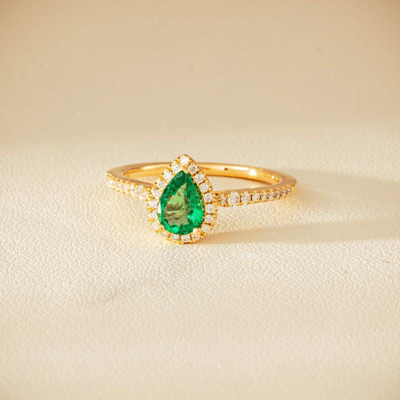 18ct Yellow Gold .64ct Pear Emerald & Diamond Mini Sierra Ring - Ring - Walker & Hall