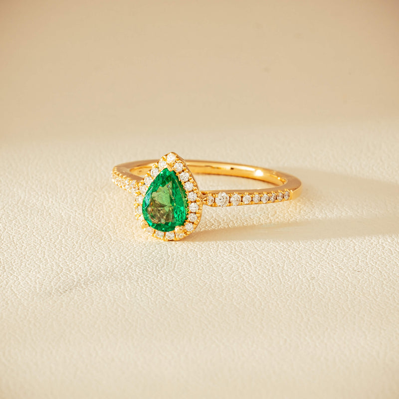 18ct Yellow Gold .64ct Pear Emerald & Diamond Mini Sierra Ring - Ring - Walker & Hall