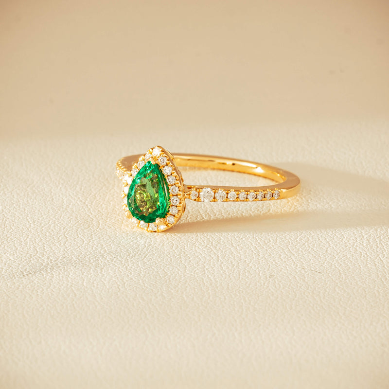 18ct Yellow Gold .64ct Pear Emerald & Diamond Mini Sierra Ring - Ring - Walker & Hall