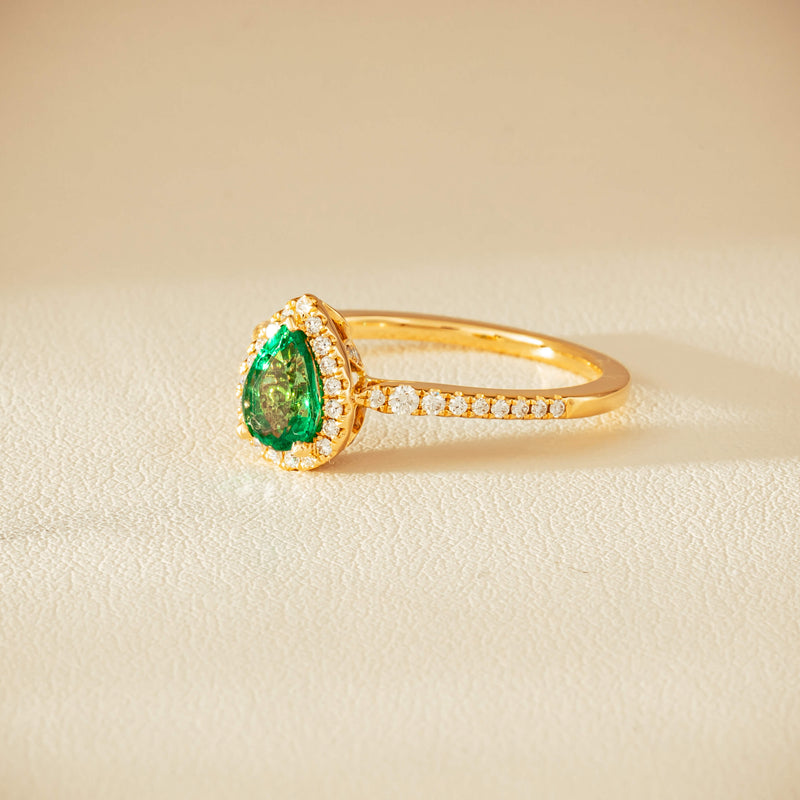 18ct Yellow Gold .64ct Pear Emerald & Diamond Mini Sierra Ring - Ring - Walker & Hall