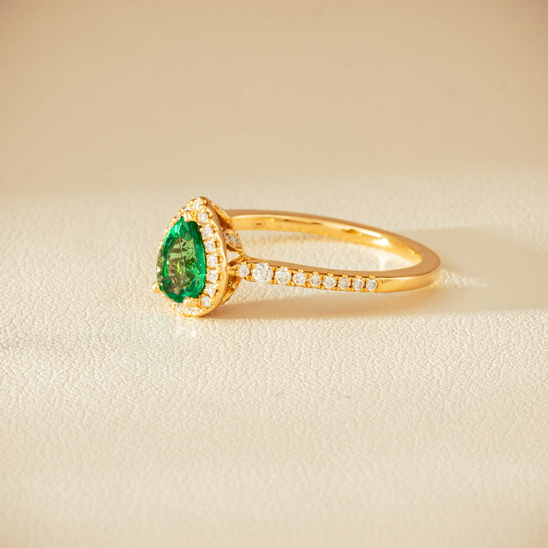 18ct Yellow Gold .64ct Pear Emerald & Diamond Mini Sierra Ring - Ring - Walker & Hall