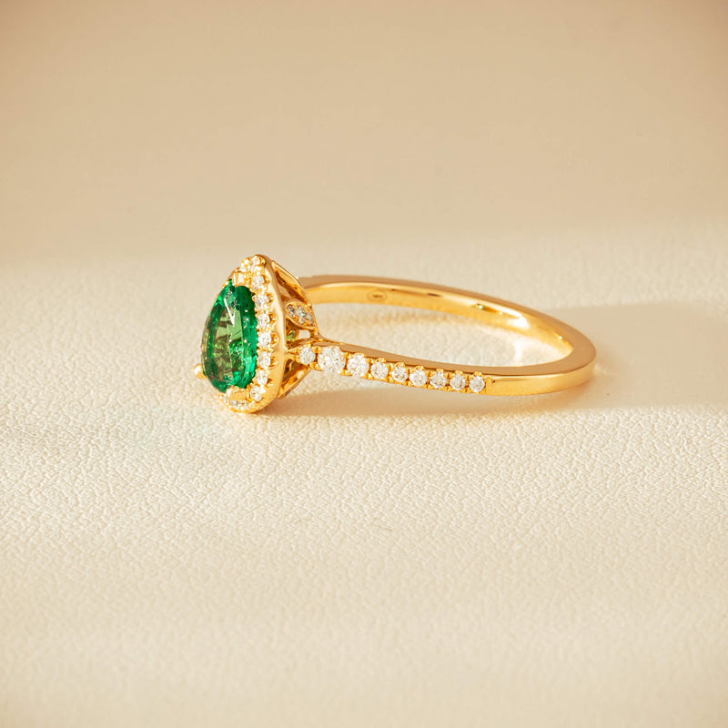 18ct Yellow Gold .64ct Pear Emerald & Diamond Mini Sierra Ring - Ring - Walker & Hall