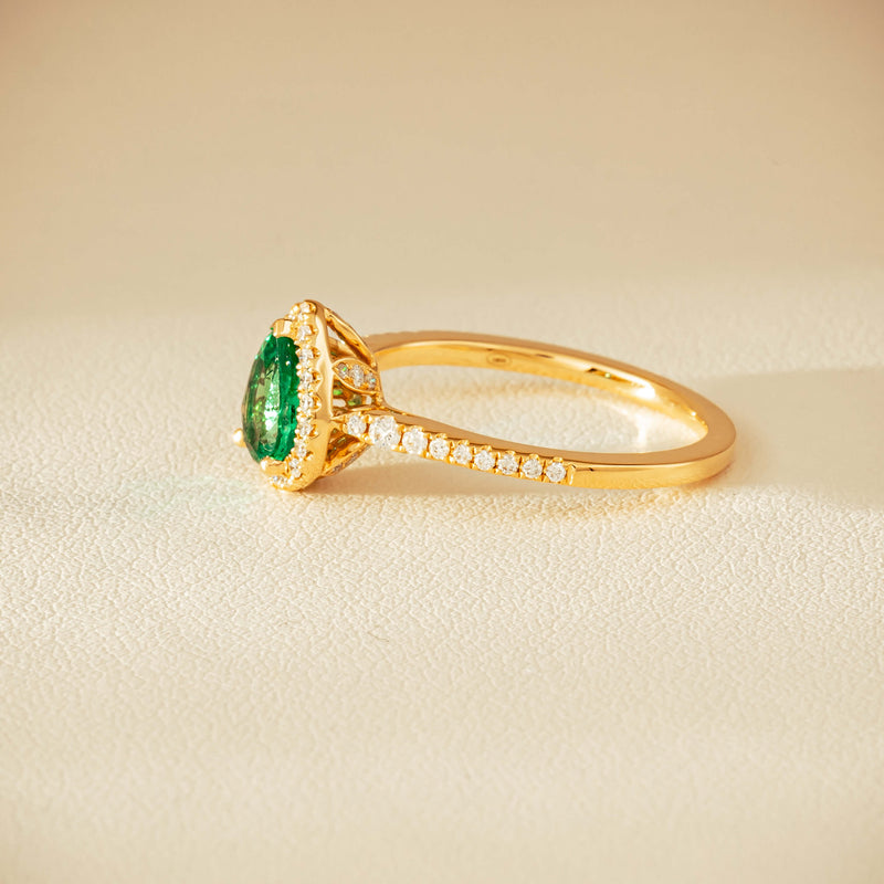 18ct Yellow Gold .64ct Pear Emerald & Diamond Mini Sierra Ring - Ring - Walker & Hall