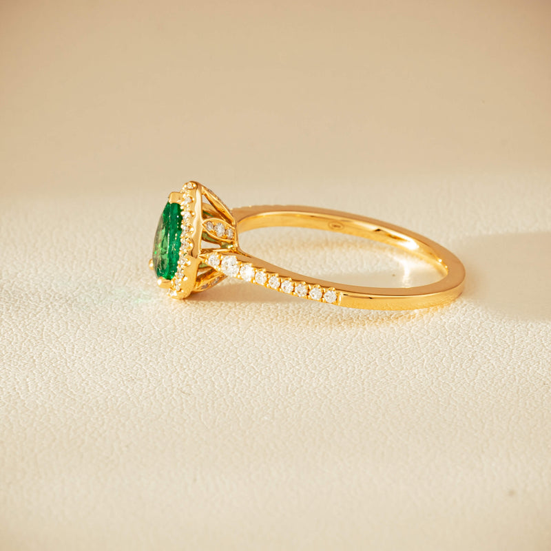 18ct Yellow Gold .64ct Pear Emerald & Diamond Mini Sierra Ring - Ring - Walker & Hall