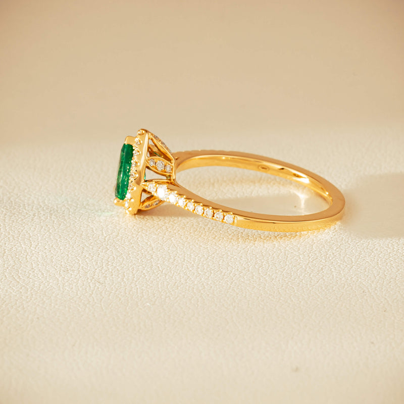 18ct Yellow Gold .64ct Pear Emerald & Diamond Mini Sierra Ring - Ring - Walker & Hall