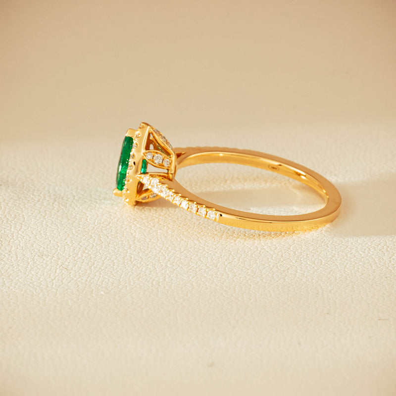 18ct Yellow Gold .64ct Pear Emerald & Diamond Mini Sierra Ring - Ring - Walker & Hall