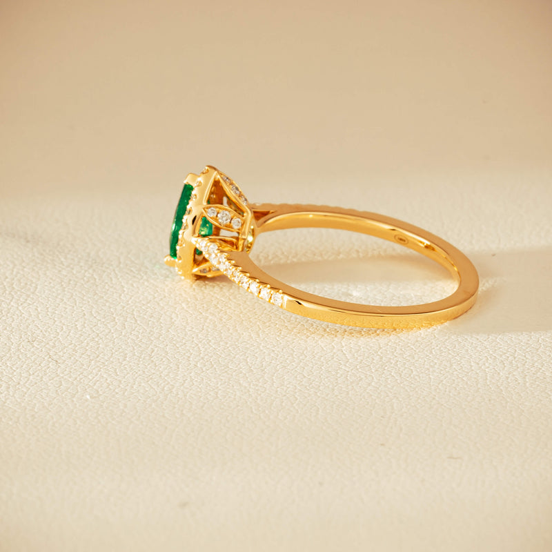 18ct Yellow Gold .64ct Pear Emerald & Diamond Mini Sierra Ring - Ring - Walker & Hall