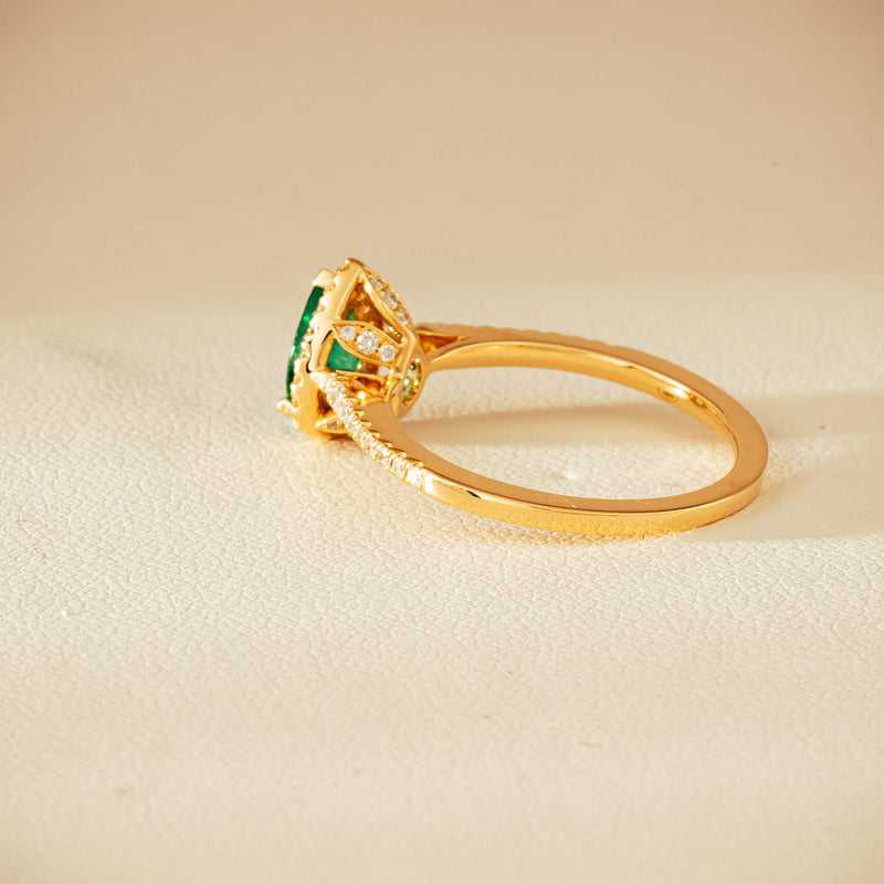 18ct Yellow Gold .64ct Pear Emerald & Diamond Mini Sierra Ring - Ring - Walker & Hall