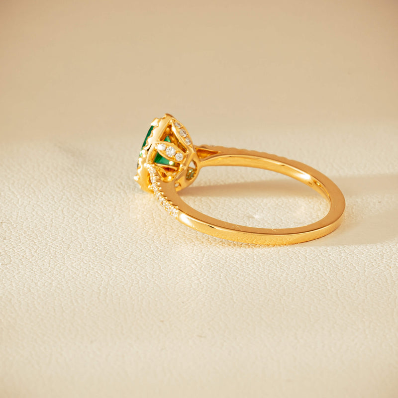 18ct Yellow Gold .64ct Pear Emerald & Diamond Mini Sierra Ring - Ring - Walker & Hall