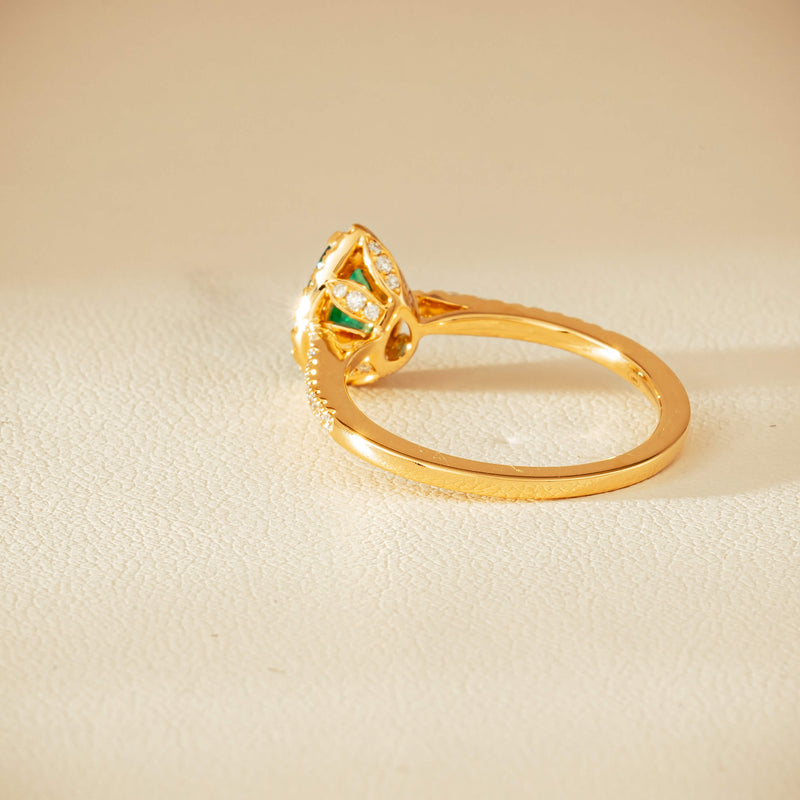 18ct Yellow Gold .64ct Pear Emerald & Diamond Mini Sierra Ring - Ring - Walker & Hall