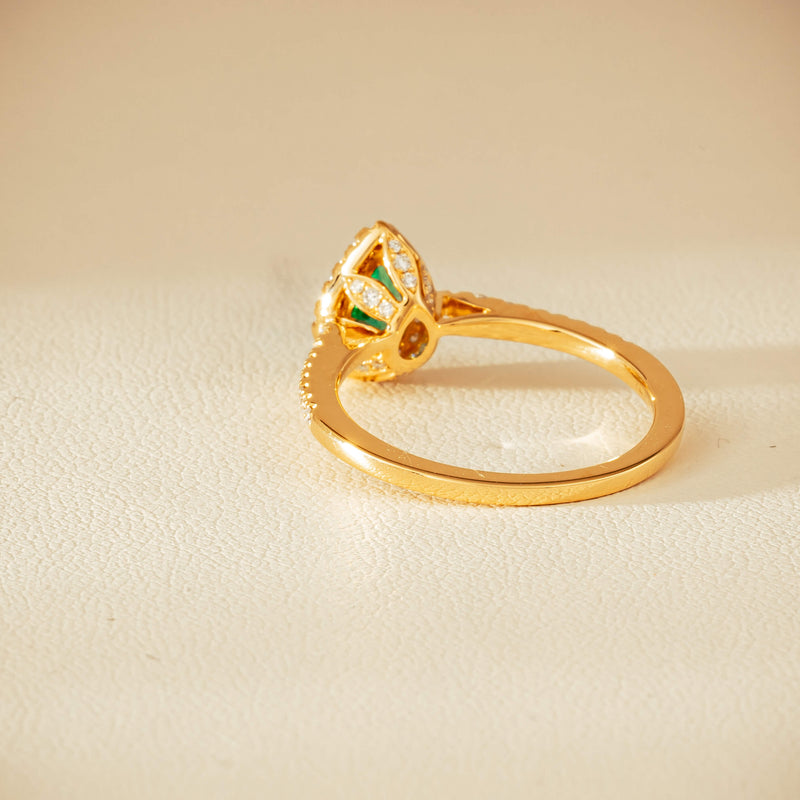 18ct Yellow Gold .64ct Pear Emerald & Diamond Mini Sierra Ring - Ring - Walker & Hall