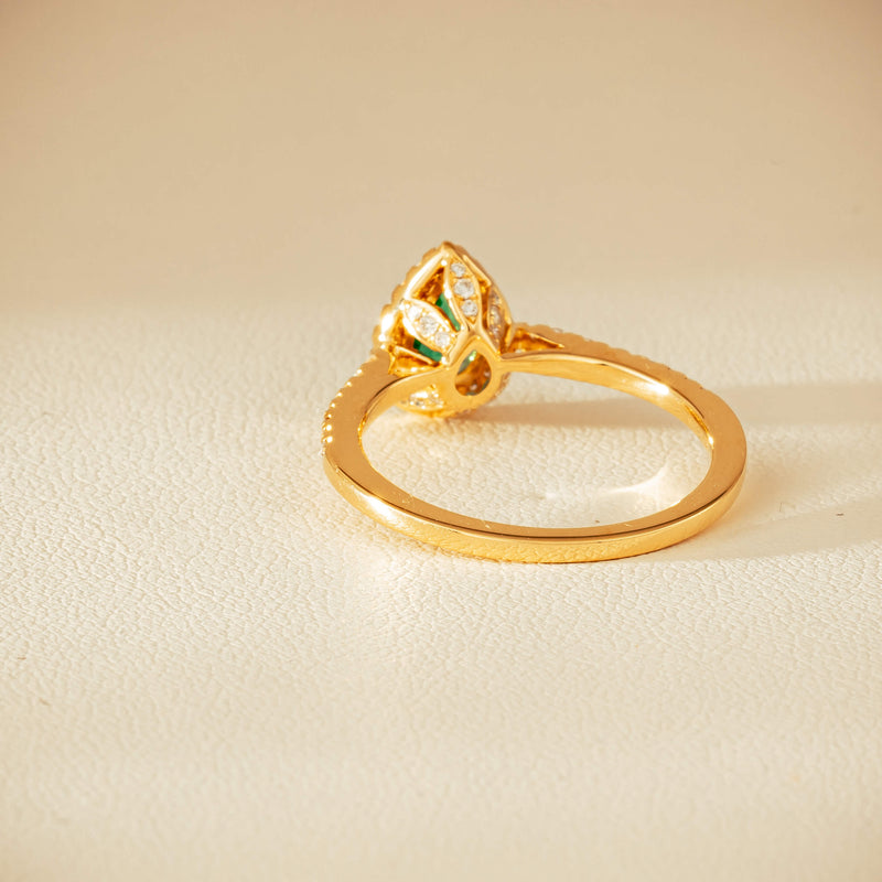 18ct Yellow Gold .64ct Pear Emerald & Diamond Mini Sierra Ring - Ring - Walker & Hall