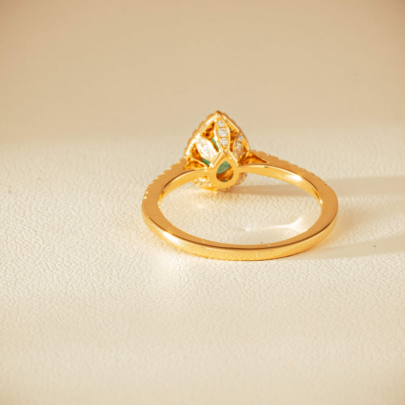18ct Yellow Gold .64ct Pear Emerald & Diamond Mini Sierra Ring - Ring - Walker & Hall
