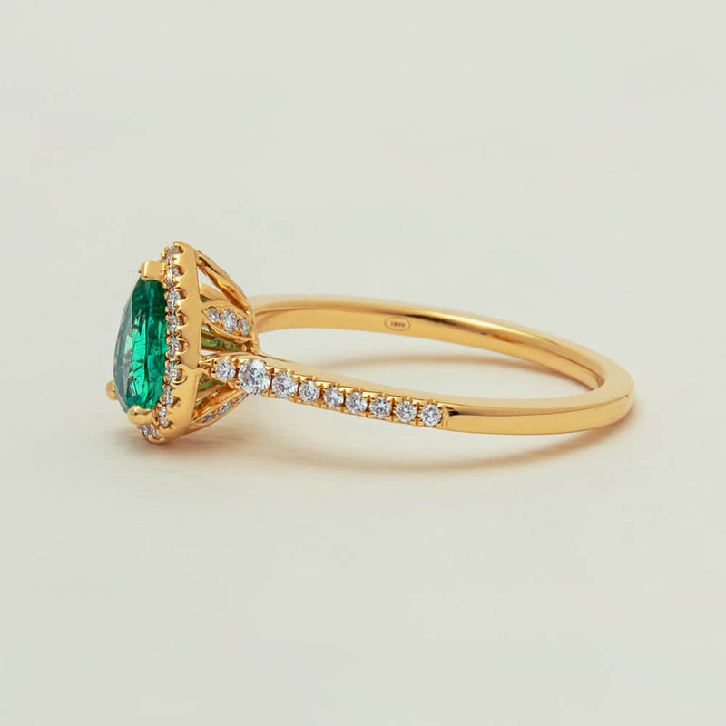18ct Yellow Gold .64ct Pear Emerald & Diamond Mini Sierra Ring - Ring - Walker & Hall