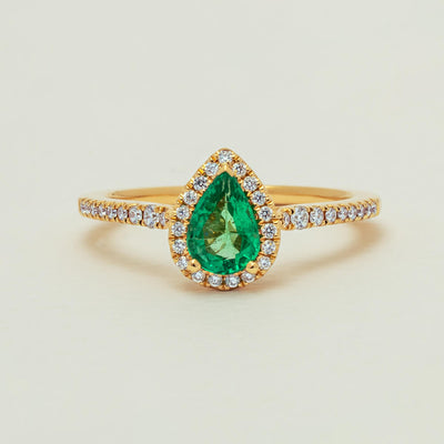 18ct Yellow Gold .64ct Pear Emerald & Diamond Mini Sierra Ring - Ring - Walker & Hall
