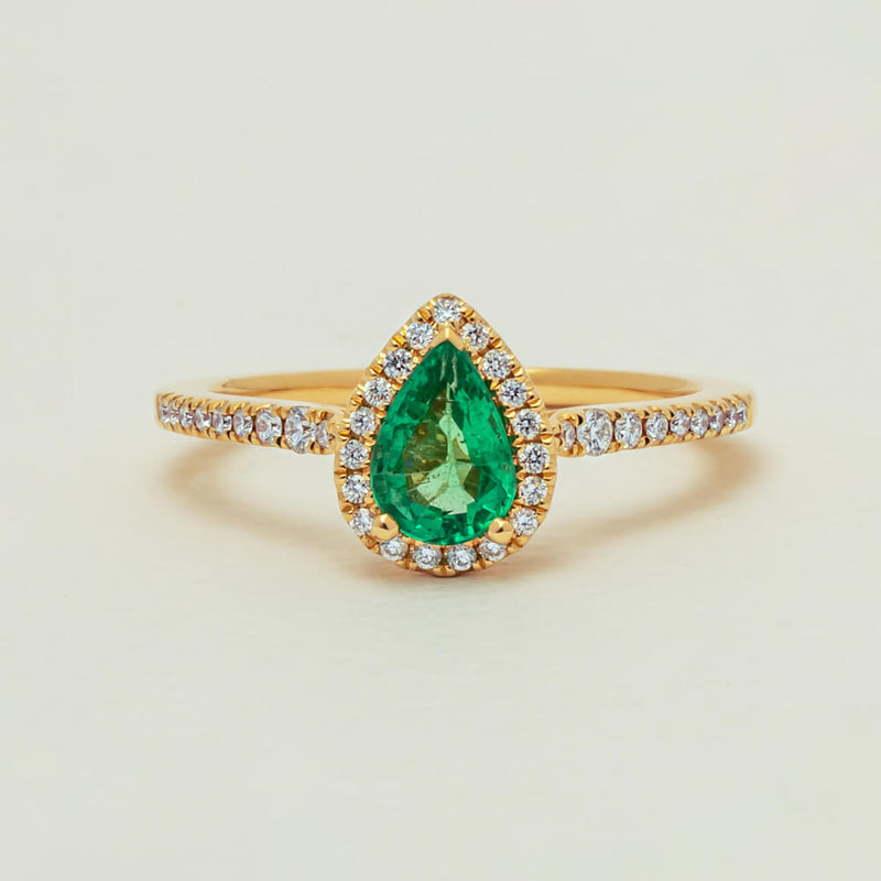 18ct Yellow Gold .64ct Pear Emerald & Diamond Mini Sierra Ring - Ring - Walker & Hall