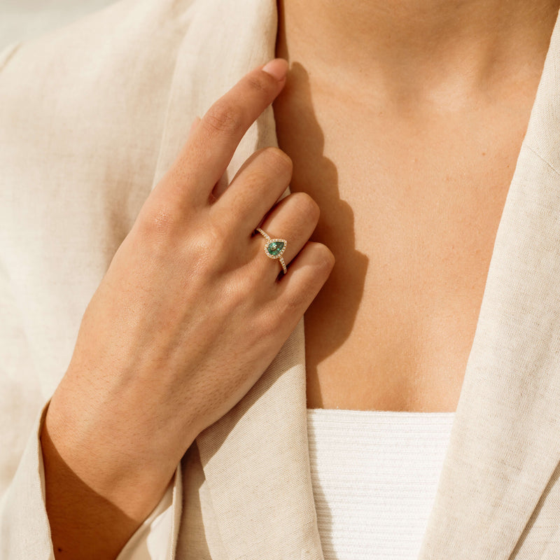 18ct Yellow Gold .64ct Pear Emerald & Diamond Mini Sierra Ring - Ring - Walker & Hall