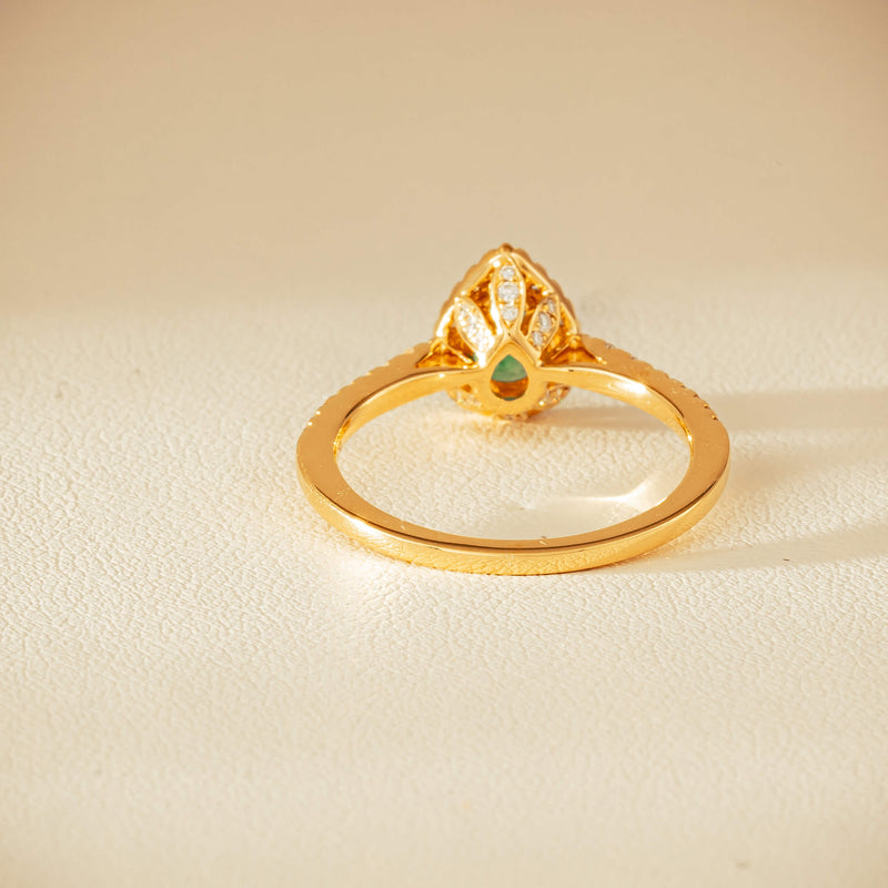 18ct Yellow Gold .64ct Pear Emerald & Diamond Mini Sierra Ring - Ring - Walker & Hall