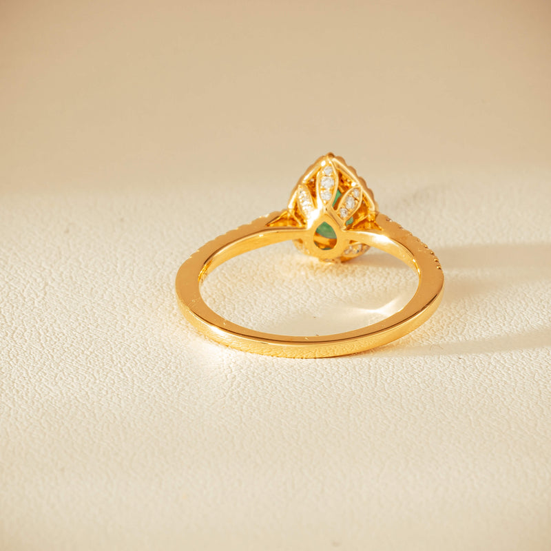 18ct Yellow Gold .64ct Pear Emerald & Diamond Mini Sierra Ring - Ring - Walker & Hall