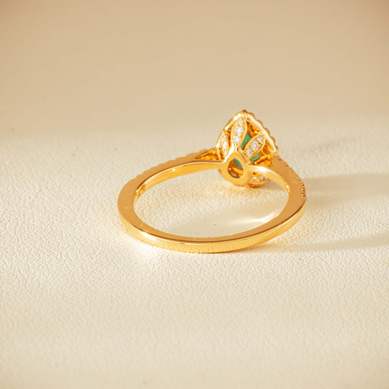 18ct Yellow Gold .64ct Pear Emerald & Diamond Mini Sierra Ring - Ring - Walker & Hall