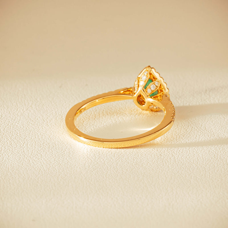 18ct Yellow Gold .64ct Pear Emerald & Diamond Mini Sierra Ring - Ring - Walker & Hall