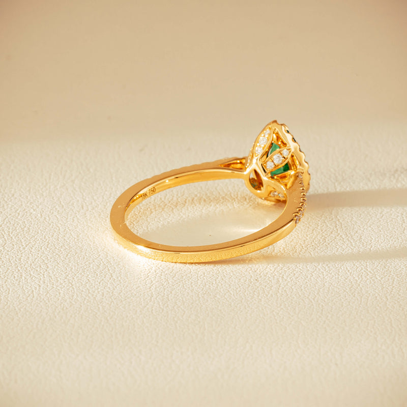 18ct Yellow Gold .64ct Pear Emerald & Diamond Mini Sierra Ring - Ring - Walker & Hall