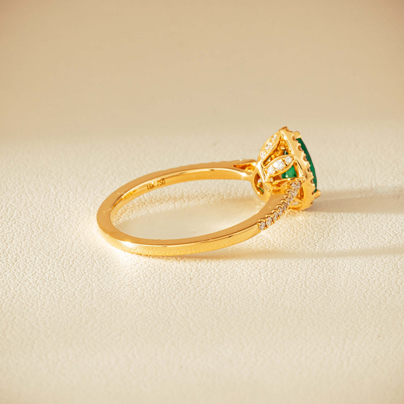 18ct Yellow Gold .64ct Pear Emerald & Diamond Mini Sierra Ring - Ring - Walker & Hall