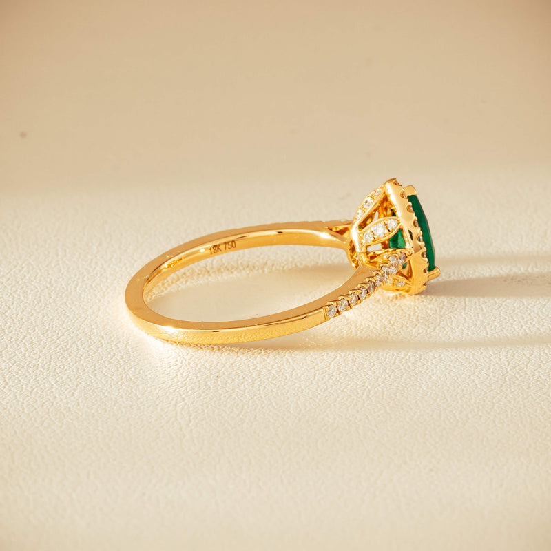 18ct Yellow Gold .64ct Pear Emerald & Diamond Mini Sierra Ring - Ring - Walker & Hall
