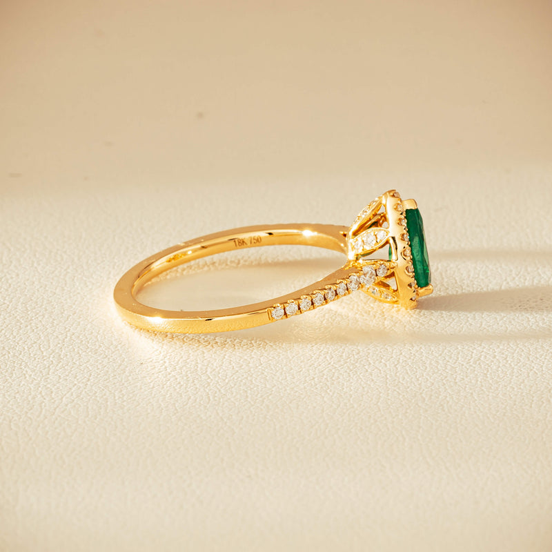 18ct Yellow Gold .64ct Pear Emerald & Diamond Mini Sierra Ring - Ring - Walker & Hall