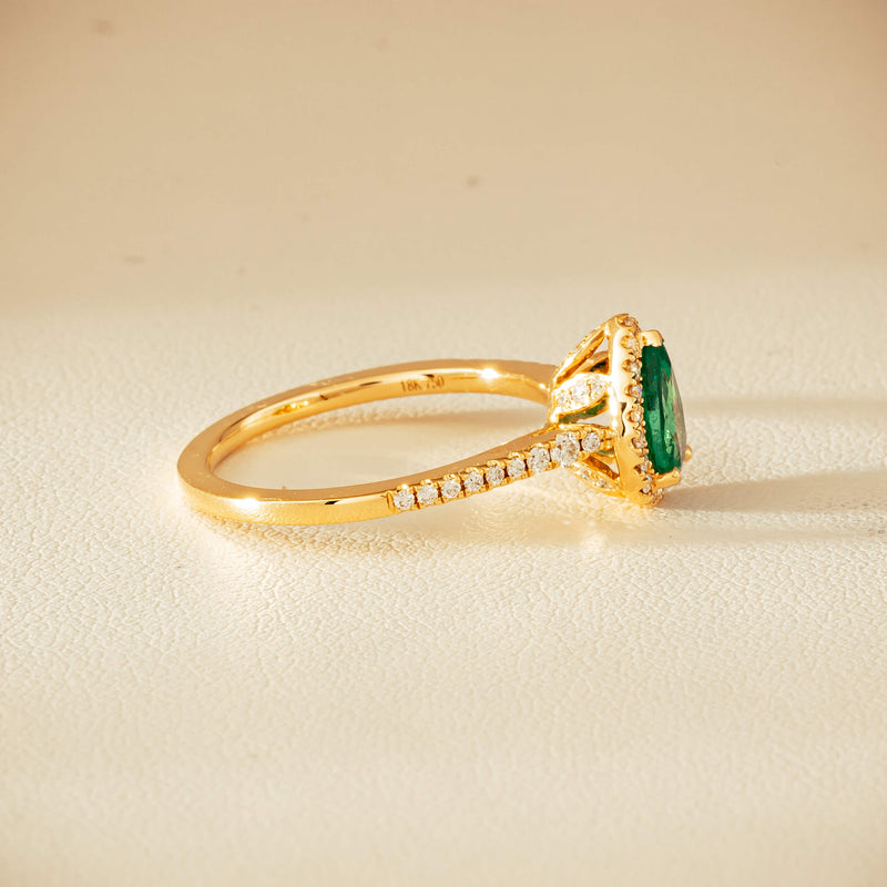 18ct Yellow Gold .64ct Pear Emerald & Diamond Mini Sierra Ring - Ring - Walker & Hall