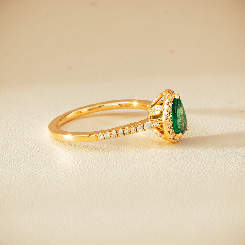 18ct Yellow Gold .64ct Pear Emerald & Diamond Mini Sierra Ring - Ring - Walker & Hall
