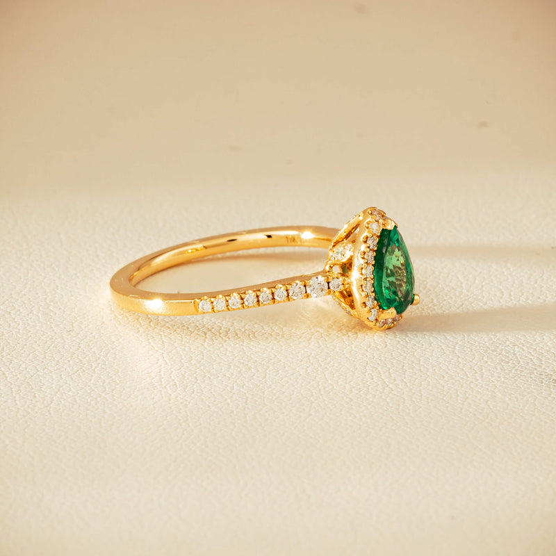 18ct Yellow Gold .64ct Pear Emerald & Diamond Mini Sierra Ring - Ring - Walker & Hall