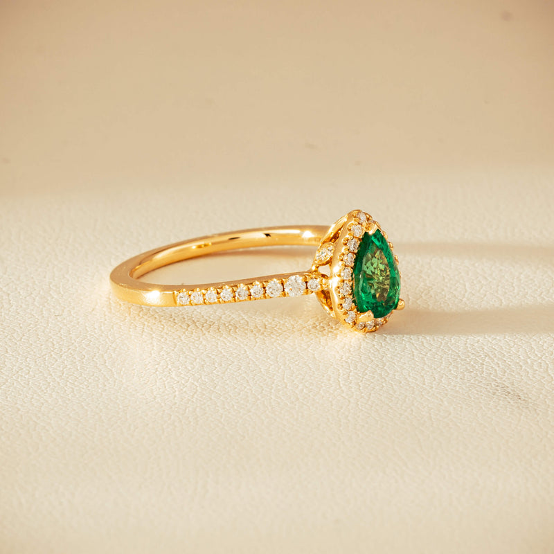 18ct Yellow Gold .64ct Pear Emerald & Diamond Mini Sierra Ring - Ring - Walker & Hall