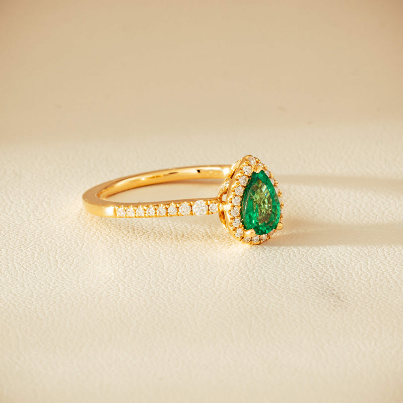 18ct Yellow Gold .64ct Pear Emerald & Diamond Mini Sierra Ring - Ring - Walker & Hall