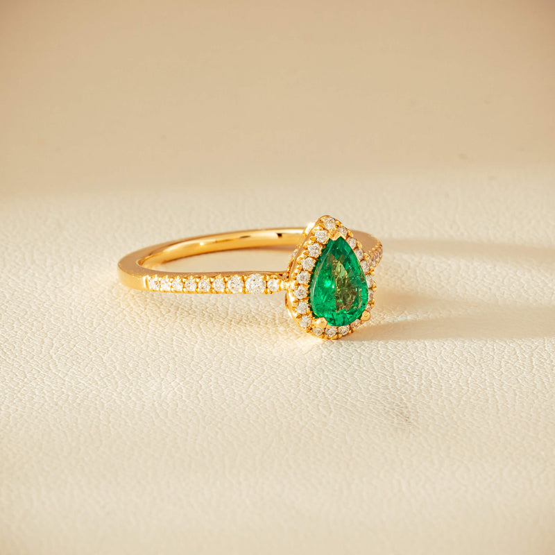 18ct Yellow Gold .64ct Pear Emerald & Diamond Mini Sierra Ring - Ring - Walker & Hall