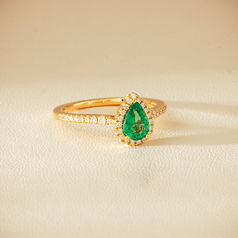 18ct Yellow Gold .64ct Pear Emerald & Diamond Mini Sierra Ring - Ring - Walker & Hall