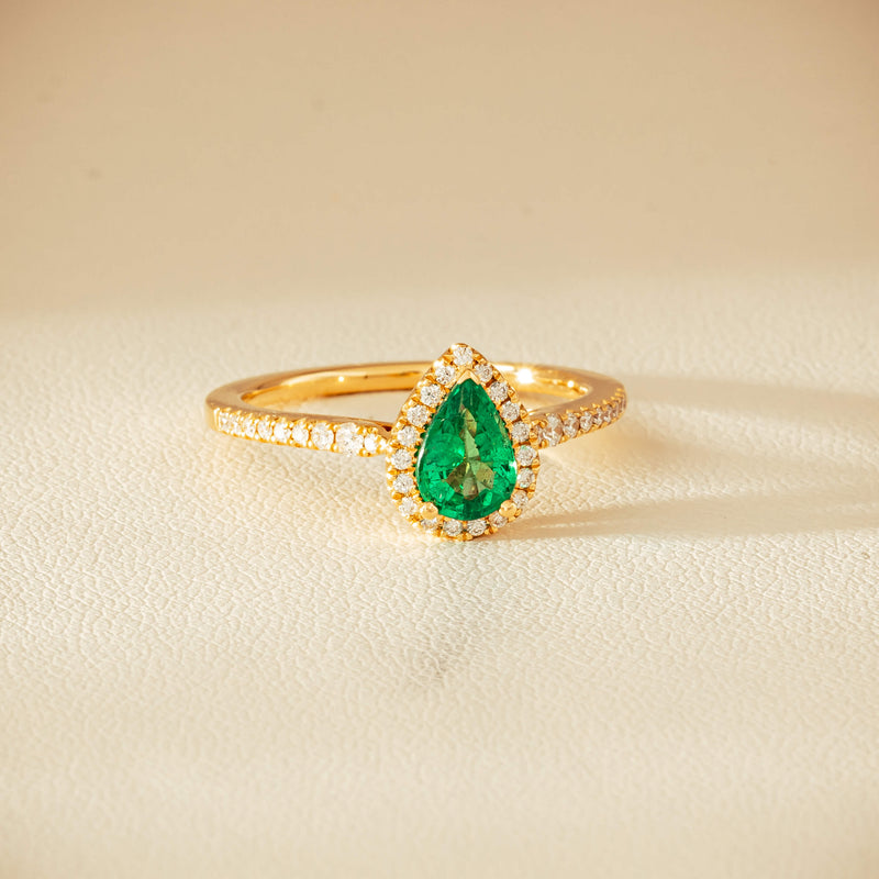 18ct Yellow Gold .64ct Pear Emerald & Diamond Mini Sierra Ring - Ring - Walker & Hall