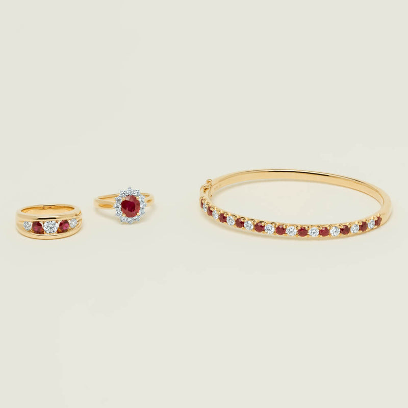 18ct Yellow Gold Ruby & Diamond Comet Bangle - Bracelet - Walker & Hall