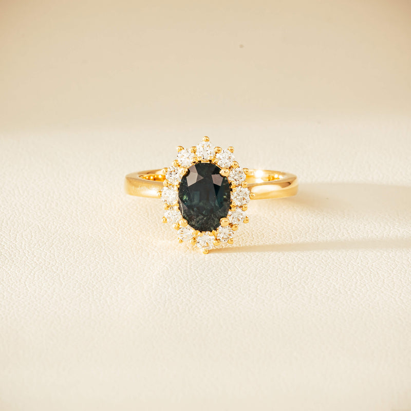 18ct Yellow Gold 1.76ct Green Sapphire & Diamond Belle Ring - Ring - Walker & Hall